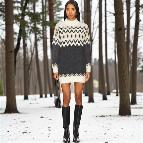 Revolve Heartloom JOANNA Sweater Dress Charcoal Wool Blend Pullover Mock Neck M - Picture 1 of 11